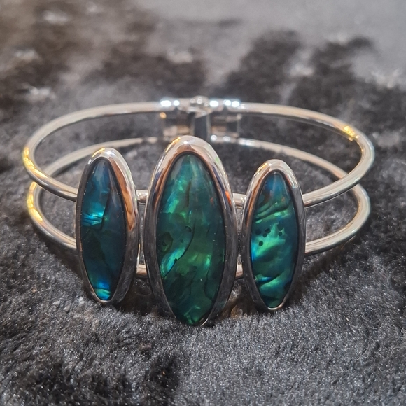 Native American Jewelry - 🐚Abalone Puau Shell Blue Green Mother Of Pearl Silver Hinge Cuff Bracelet